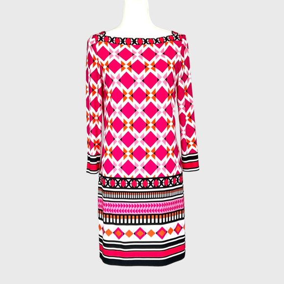 Eliza J Pink Geometric Print Jersey Knit Shift Dress size 4 - Picture 1 of 10